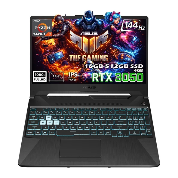 TUF Gaming A15 FA506NCG-HN206-GAMING AMD Ryzen 7 7445HS 16GB 512GB SSD RTX 3050 4GB 15.6" FHD 144Hz IPS Panel Freedos Taşınabilir Bilgisayar ürün görseli 1
