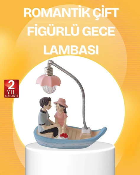 Romantik Çift Figürlü Gece Lambası Sandal Model Sevgiliye Özel Hediye ürün görseli 1
