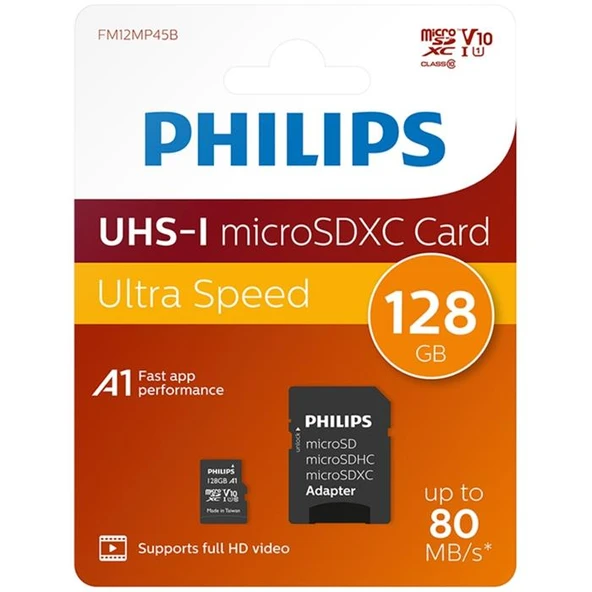 Philips MicroSD 128GB FM12MP45B/00 Class10 Hafıza Kartı ürün görseli 1