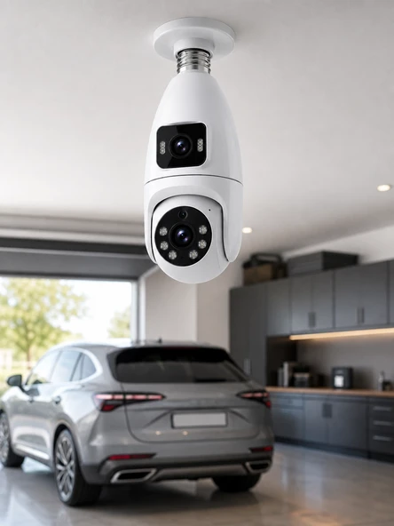 360° Ev İzleme Çift Lens Akıllı Ampul Kamera - Resim 3