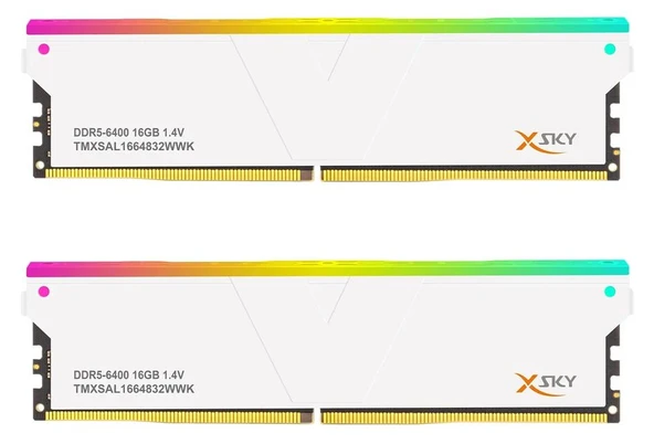 V-COLOR TMXSAL1664832WWK 32GB (2 x 16GB) DDR5 6400MT/s CL32 Manta XSky RGB AMD EXPO - Beyaz Bellek ürün görseli 1