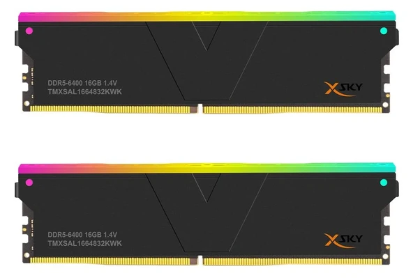 V-COLOR TMXSAL1664832KWK 32GB (2 x 16GB) DDR5 6400MT/s CL32 Manta XSky RGB AMD EXPO - Siyah Bellek ürün görseli 1