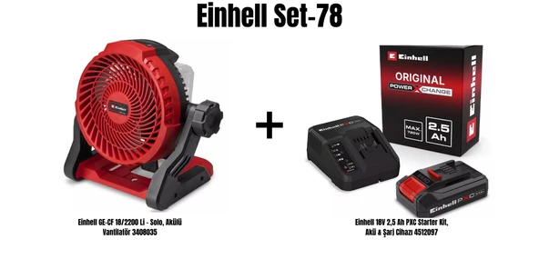 Einhell Set-78(Einhell GE-CF 18/2200 Li Akülü Vantilatör+Einhell 18V 2,5 Ah PXC Starter Kit, Akü & Şarj Cihazı) ürün görseli 1