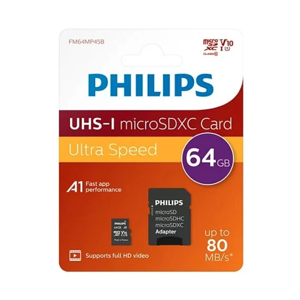 Philips  MicroSD 64GB FM64MP45B/00 Class10 Hafıza Kartı ürün görseli 1