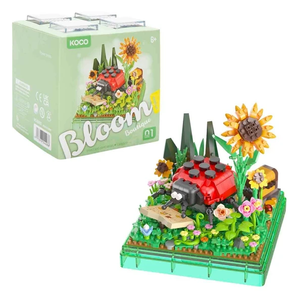 Bloom Boutique Uğur Böceği ve Çiçekler Blok Seti (659 Parça) | Fanuslu Dekoratif Maket ürün görseli 1