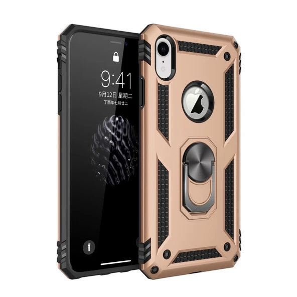 İphone Xr Kılıf Sofya Yüzüklü Silikon Kapak - Gold ürün görseli 1
