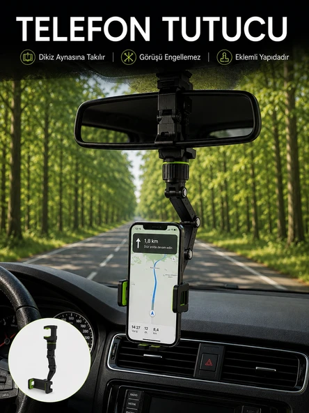 Araç İçi Dikiz Aynası Telefon Tutucu 360° Dönebilen Katlanabilir ürün görseli 1