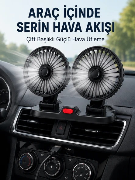 Ayarlanabilir Çift Başlıklı Sessiz Araç İçi Vantilatör ürün görseli 1