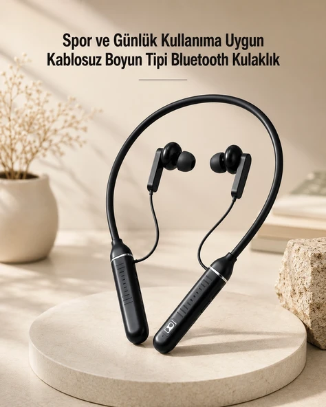 Kablosuz Boyun Tipi Bluetooth Kulaklık Mikrofonlu Spor Günlük Kullanıma Uygun ürün görseli 1