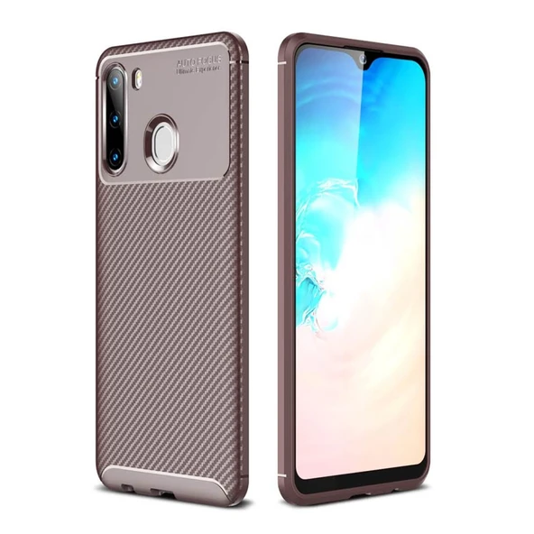 Galaxy A21 Kılıf Auto Focus Karbon Kapak - Kahverengi ürün görseli 1