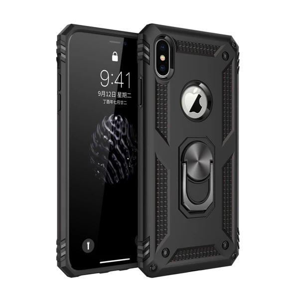 İphone Xs Kılıf Sofya Yüzüklü Silikon Kapak - Siyah ürün görseli 1