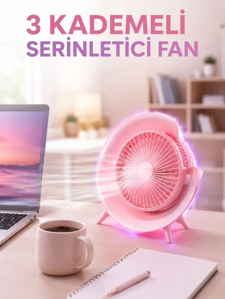 Rgb Işıklı 3 Kademeli Usb Şarjlı Masaüstü Vantilatör ürün görseli 1