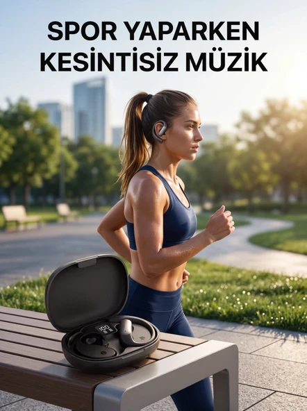 Kulak Kancalı Kablosuz Kulaklık Uzun Pil Ömürlü Şarj Kutulu ürün görseli 1
