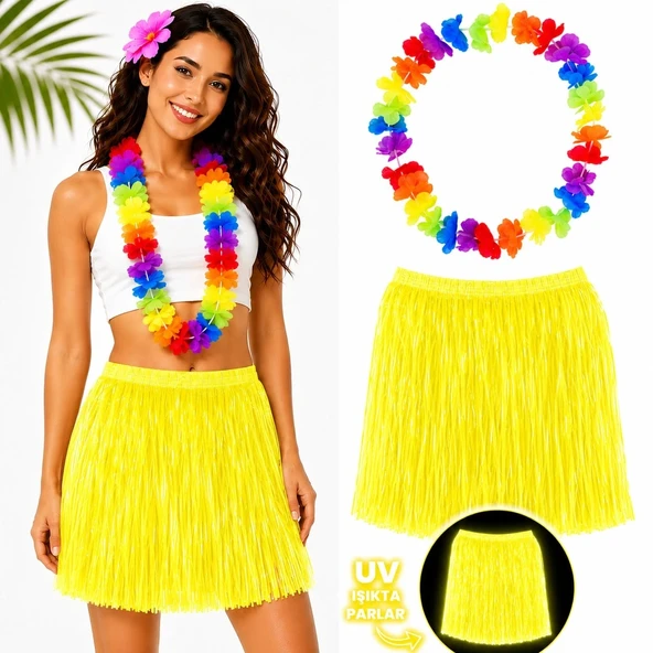 Neon Sarı Hawaii Etek 40 Cm Rengarenk Hawaii Kolye ürün görseli 1