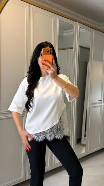 Kısa Kollu Bısıklet Yakalı Dantel Detaylı Vıskon ıkı ıplık Bluz ürün görseli 1