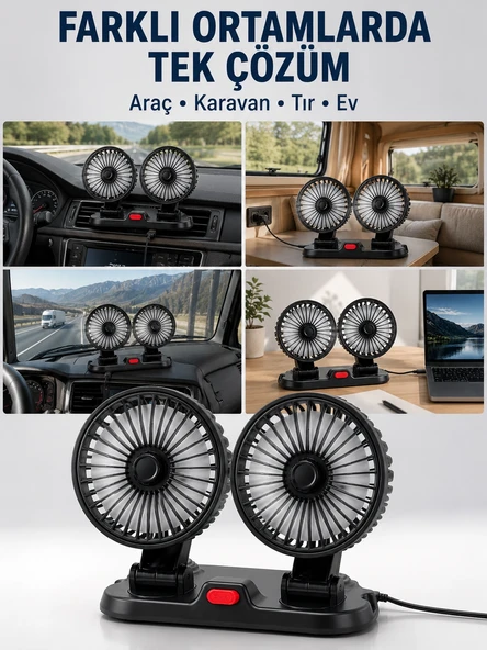 Araç, Karavan Tır İçin Çift Fanlı Mini Vantilatör ürün görseli 1