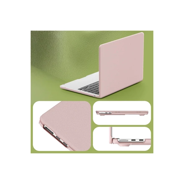 Macbook Pro 14 2021 Macbook Deri Kapak - Pembe - Resim 3