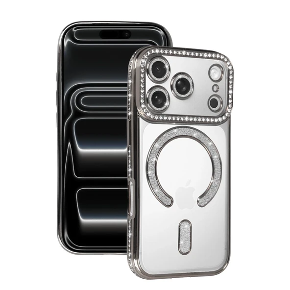 İphone 17 Joke Simli Magneticsafe Kılıf - Gümüş ürün görseli 1