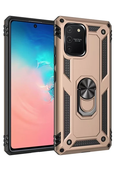Newface Samsung Galaxy A91 / S10 Lite Kılıf Sofya Yüzüklü Silikon Kapak - Gold ürün görseli 1