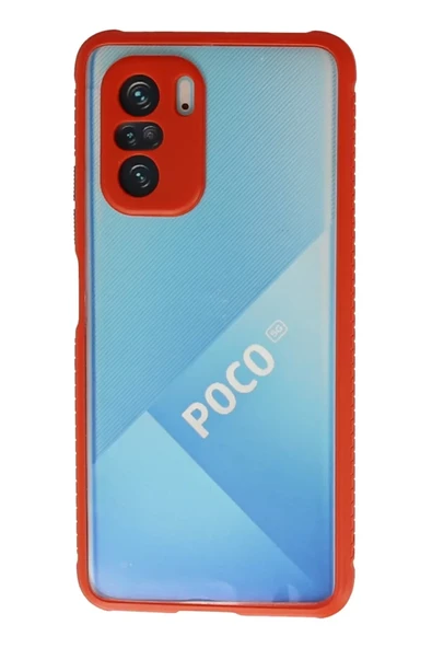 Newface Xiaomi Poco F3 Kılıf Miami Şeffaf Silikon - Kırmızı ürün görseli 1