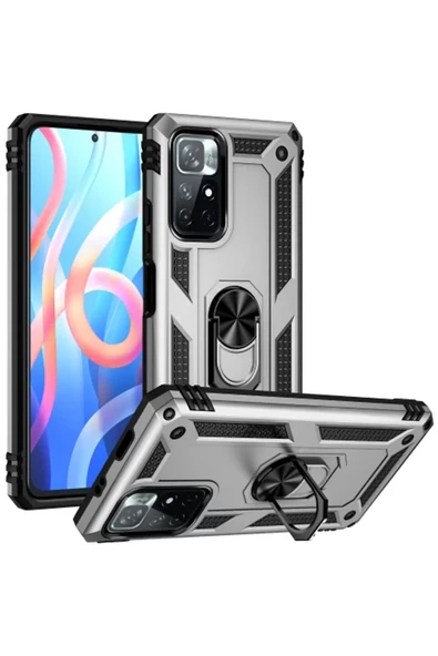 Newface Xiaomi Redmi Note 11T Kılıf Sofya Yüzüklü Silikon Kapak - Gümüş ürün görseli 1