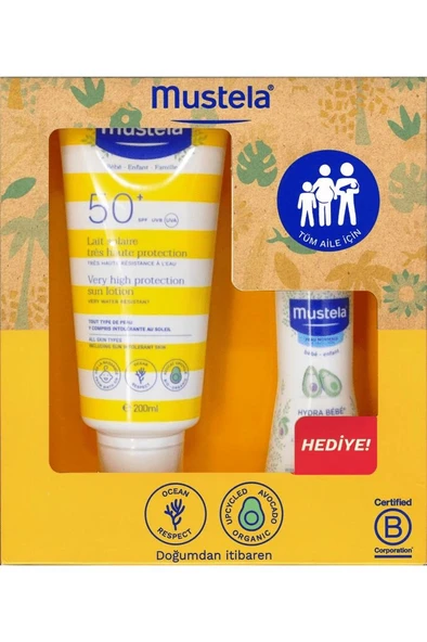 Mustela Spf50+ Çok Yüksek Koruma Faktörlü Güneş Losyonu 200ml + Hydrabebe Vücut Losyonu 100ml ürün görseli 1