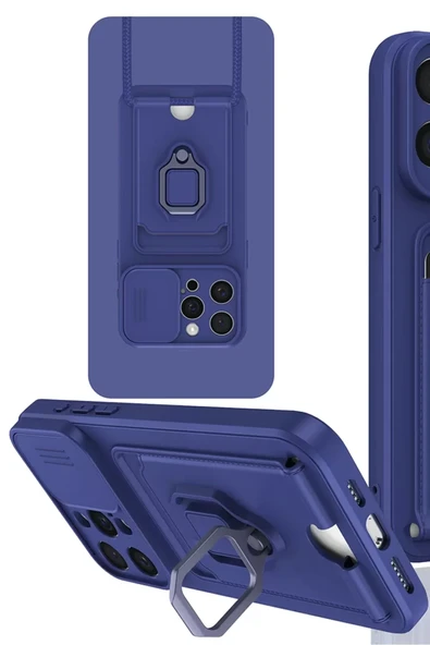 Newface Apple iPhone 15 Pro Max Kılıf Zuma Kartvizitli Yüzüklü Silikon - Lacivert ürün görseli 1