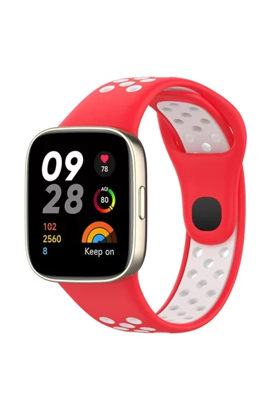 Newface Xiaomi Redmi Watch 3 Spor Delikli Kordon - Kırmızı-Beyaz ürün görseli 1