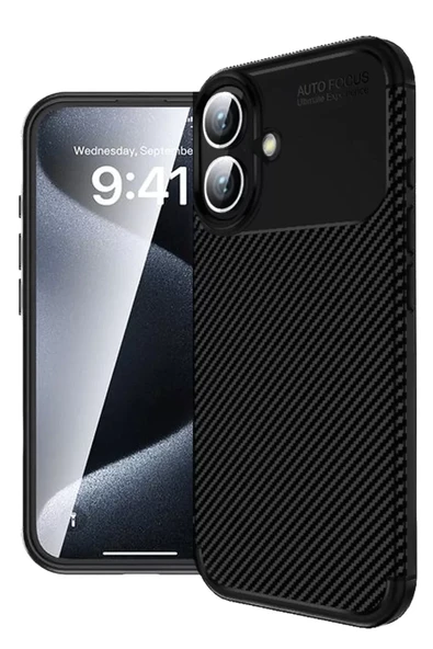 Newface Apple iPhone 16 Plus Kılıf Auto Focus Karbon Kapak - Siyah ürün görseli 1