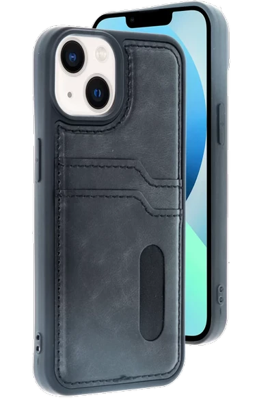 Newface Apple iPhone 14 Kılıf Sara Kartvizitli Deri Kılıf - Siyah ürün görseli 1