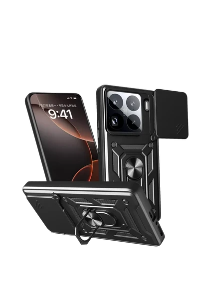 Newface Xiaomi Mi 15 Pro Kılıf Pars Lens Yüzüklü Silikon - Siyah ürün görseli 1