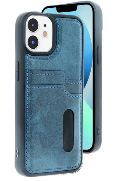 Newface Apple iPhone 11 Kılıf Sara Kartvizitli Deri Kılıf - Lacivert ürün görseli 1