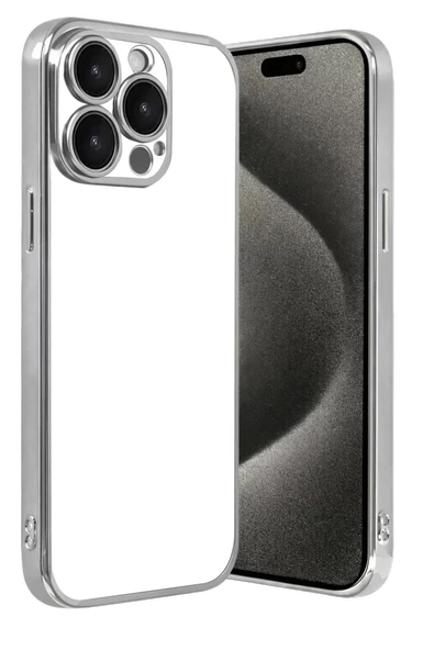 Newface Apple iPhone 15 Pro Max Razer Lensli Silikon - Gümüş ürün görseli 1