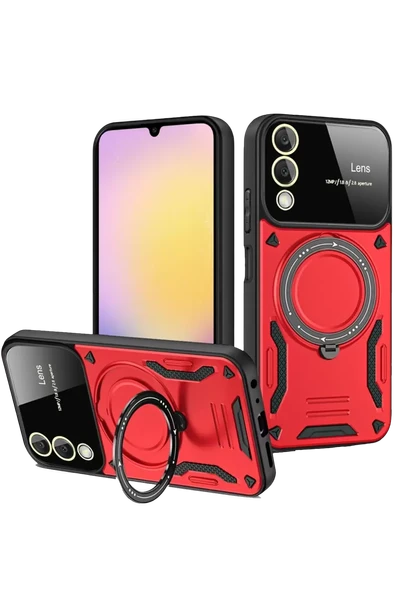 Newface Samsung Galaxy S25 Edge Kılıf Joy Lens Standlı Kapak - Kırmızı ürün görseli 1