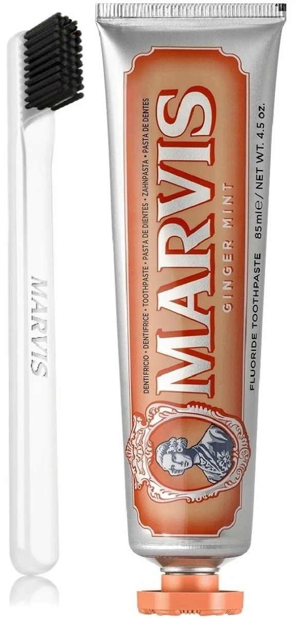 Marvis Ginger Mint Beyazlatıcı Diş Macunu 85 ml ve Marvis White Soft Diş Fırçası ürün görseli 1