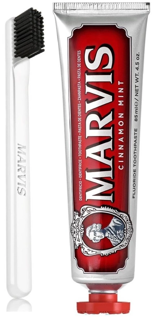 Marvis Cinnamon Mint Beyazlatıcı Diş Macunu 85 ml ve Marvis White Soft Diş Fırçası ürün görseli 1