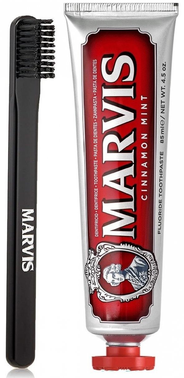 Marvis Cinnamon Mint Beyazlatıcı Diş Macunu 85 ml ve Marvis Black Orta Sert Diş Fırçası ürün görseli 1