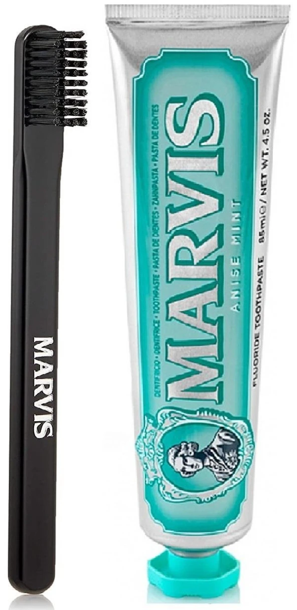 Marvis Anise Mint Beyazlatıcı Diş Macunu 85 ml ve Marvis Black Orta Sert Diş Fırçası ürün görseli 1