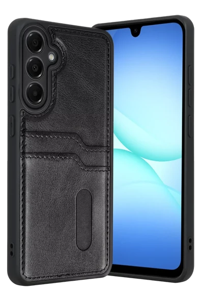 Newface Samsung Galaxy A17 5G Sara Kartvizitli Deri Kılıf - Siyah ürün görseli 1