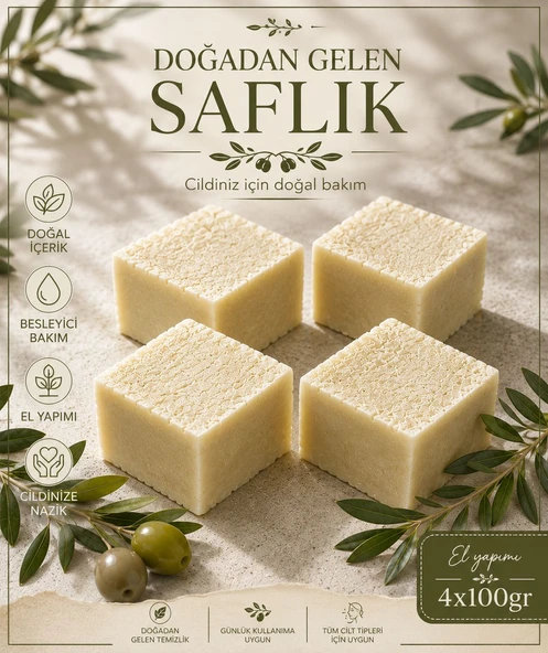 Doğal El Yapımı Zeytinyağ Özlü Katı Sabun    4 X 100 GR ürün görseli 1