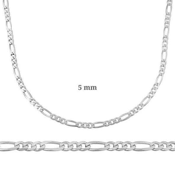 5 Mm Gümüş Figaro Zincir - 140 Mikron ürün görseli 1