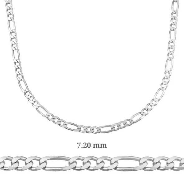 7.20 Mm Gümüş Figaro Zincir - 200 Mikron ürün görseli 1