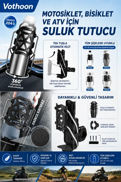Bisiklet Motosiklet Atv Scooter Matara Suluk Tutucu Gidon Bağlantılı Esnek Gövdeli Şişe Aparatı ürün görseli 1