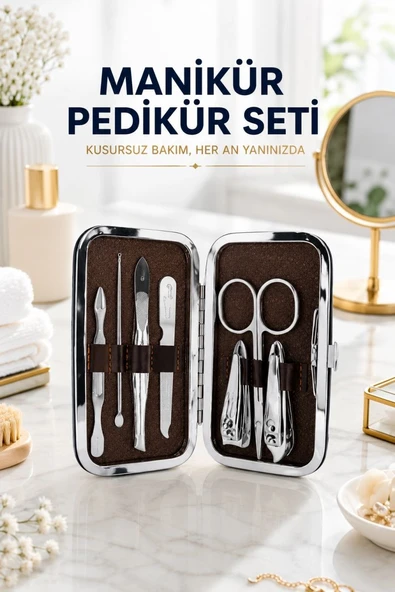 Tırnak Temizliği, Tırnak Batığı Ve Düzenli Bakım İçin 7 Parça Çelik Set ürün görseli 1