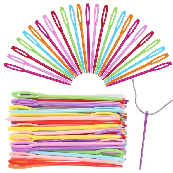 TİNEKE 25 Adet 6 Renk 9 Cm Karışık Plastik Yün Iğnesi, Çocuklar Için Eğitici Iğne ürün görseli 1