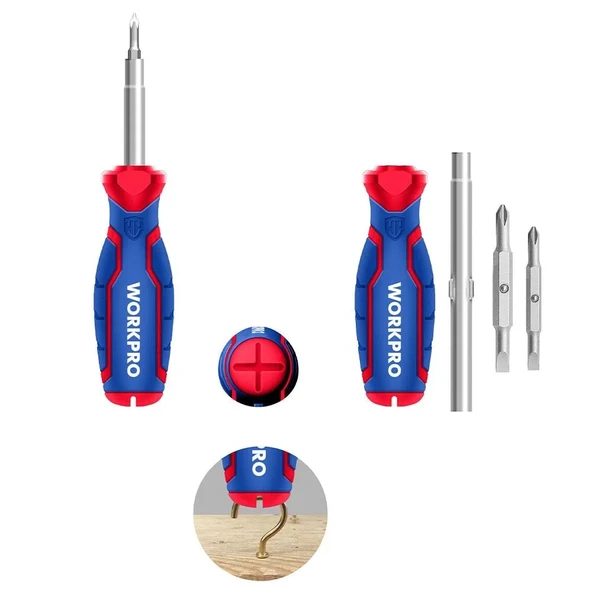 Workpro Wp221046 6-In-1 Profesyonel Çok Fonksiyonlu Değişken Uçlu Tornavida Seti ürün görseli 1