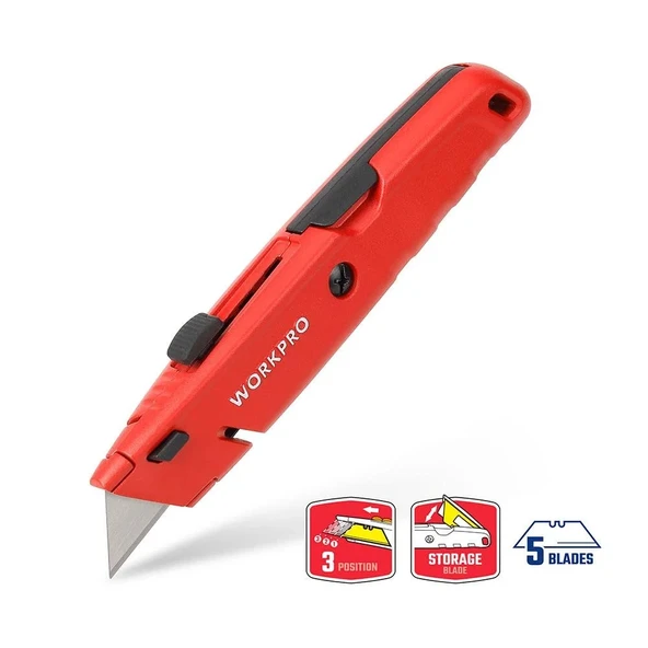Workpro Wp213009 Ağır Hizmet Alüminyum Gövde Geri Çekilebilir Rötuş Maket Bıçağı + 5 Adet Yedek ürün görseli 1