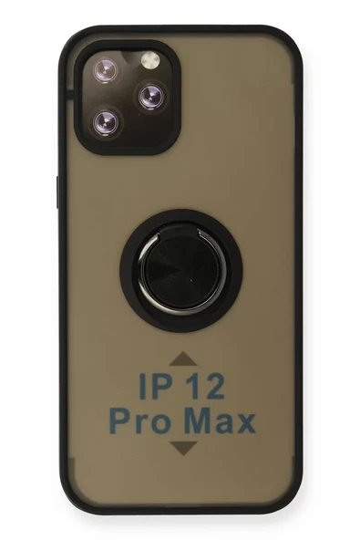 Newface Apple iPhone 12 Pro Max Kılıf Montreal Yüzüklü Silikon Kapak - Siyah ürün görseli 1