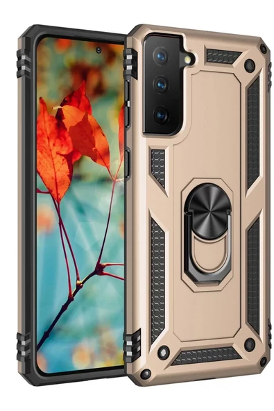 Newface Samsung Galaxy S21 Kılıf Sofya Yüzüklü Silikon Kapak - Gold ürün görseli 1