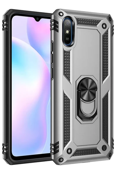 Newface Xiaomi Redmi 9A Kılıf Sofya Yüzüklü Silikon Kapak - Gümüş ürün görseli 1